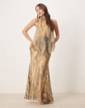 [ASOS DESIGN] ASOS DESIGN chiffon high neck double layer maxi dress in marble print-Multi 16 Marble Print