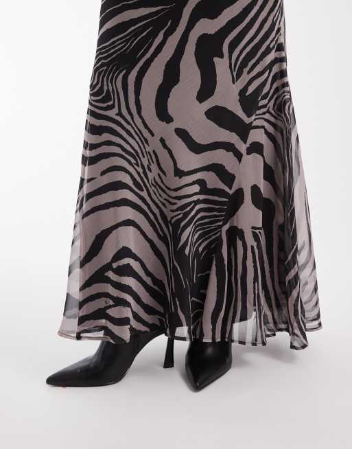 ASOS DESIGN chiffon high neck double layer maxi dress in zebra, 4 of 4