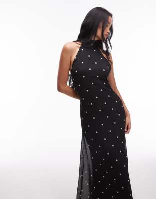 Asos Design Chiffon High Neck Maxi Dress In Multi