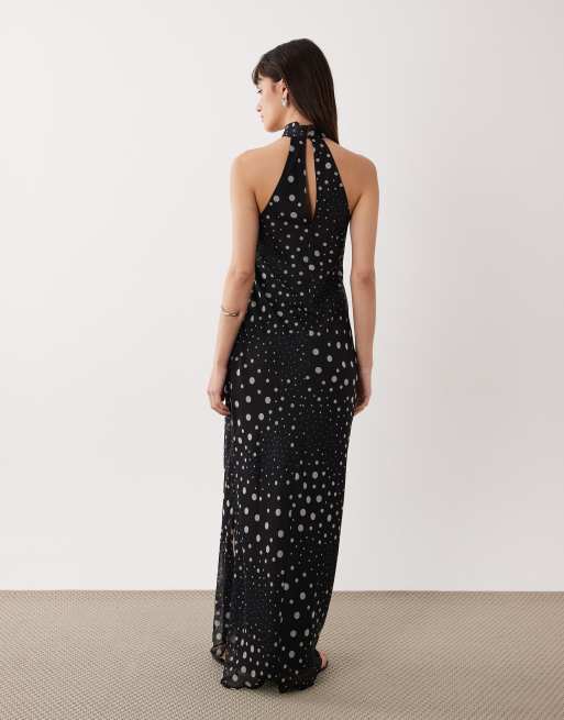 ASOS DESIGN chiffon high neck midi dress in black spot print, 4 of 4