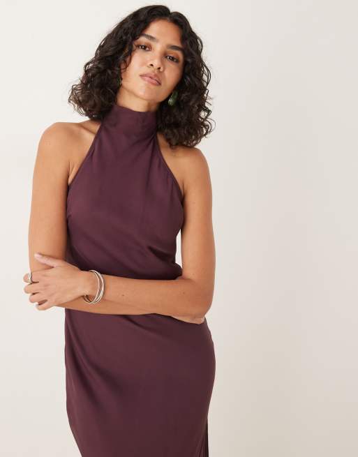ASOS DESIGN chiffon high neck midi dress in grape