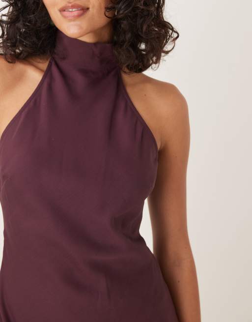 ASOS DESIGN chiffon high neck midi dress in grape