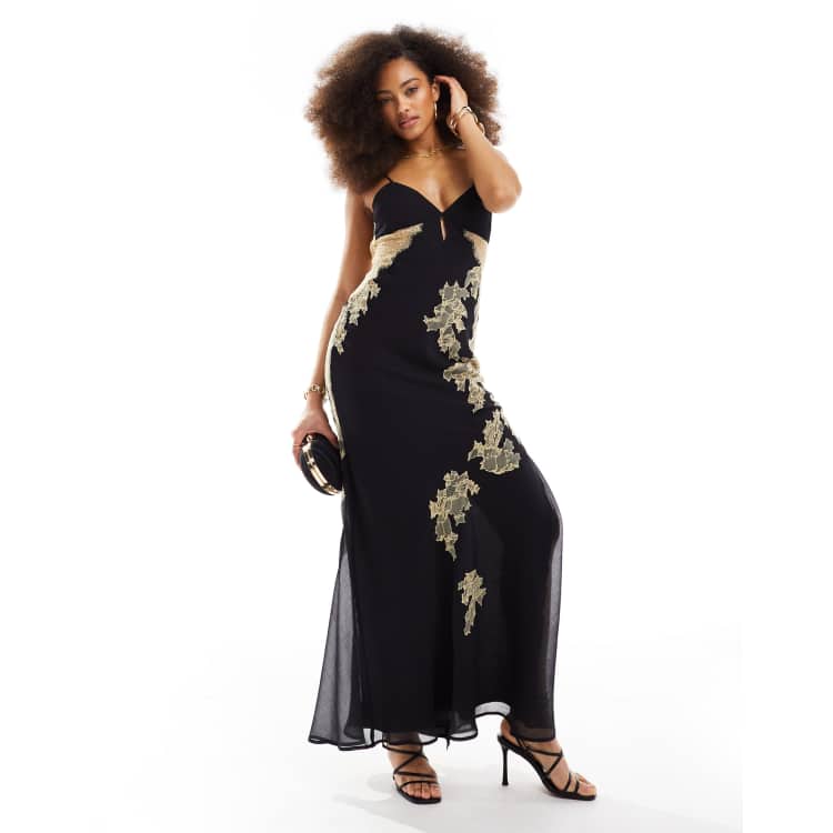 Black lace applique skirt sale