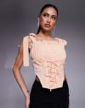 [ASOS DESIGN] ASOS DESIGN chiffon lace up detail corset in blush-Pink 14 blush