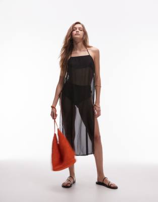 Asos Design Chiffon Longline Cami Top In Black