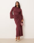 [ASOS DESIGN] ASOS DESIGN chiffon maxi dress with 3D embroidered flower hip detail in berry-Purple 4 Berry