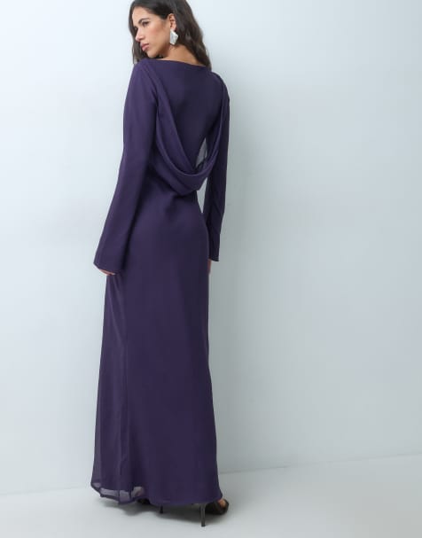 ASOS DESIGN chiffon maxi dress with cowl neck back detail in purple