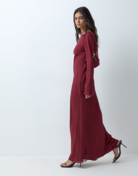 ASOS DESIGN chiffon maxi dress with cowl neck back detail in burgundy