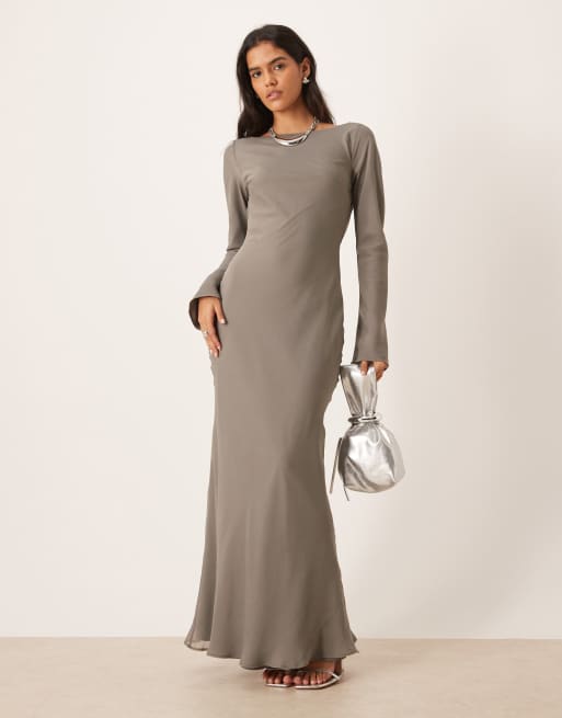 ASOS DESIGN chiffon maxi dress with cowl neck back detail in grey, 2 of 4