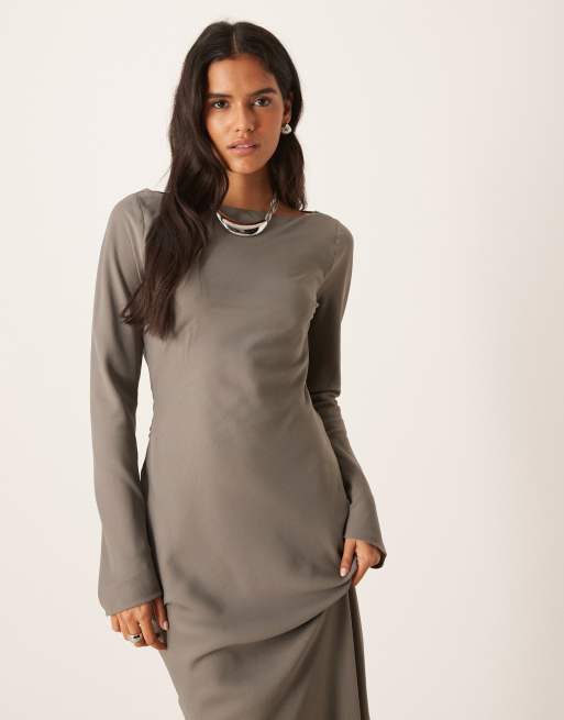 ASOS DESIGN chiffon maxi dress with cowl neck back detail in grey, 4 of 4