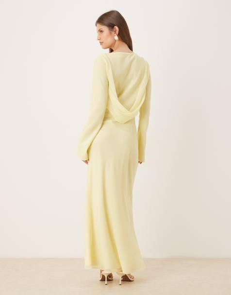 ASOS DESIGN chiffon maxi dress with cowl neck back detail in light yellow - view 1