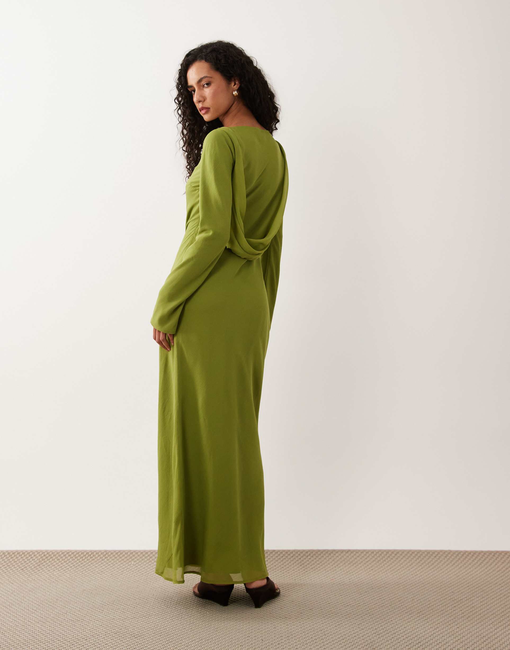 asos design chiffon maxi dress with cowl neck back detail in olive