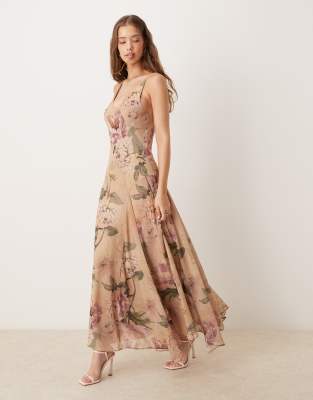 Asos Design Chiffon Maxi Dress With Godets