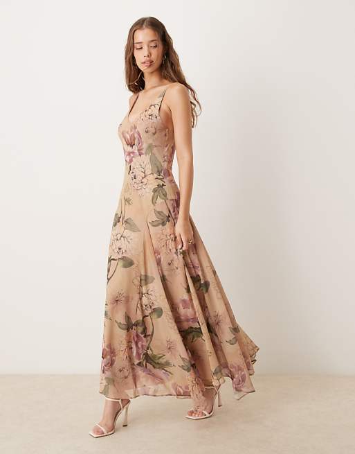 ASOS DESIGN chiffon maxi dress with godets in floral print