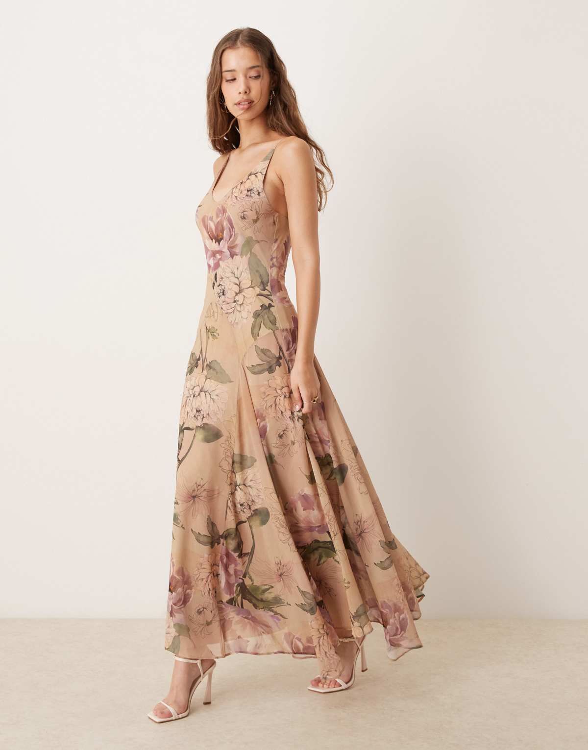 ASOS DESIGN chiffon maxi dress with godets in floral print