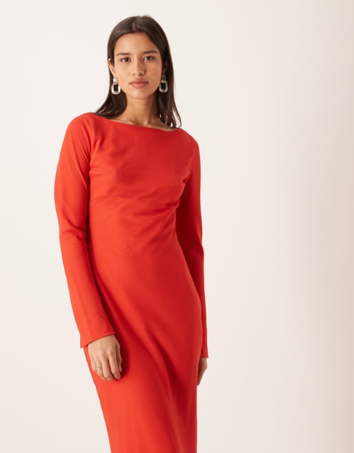ASOS DESIGN - Chiffon maxi-jurk met gedrapeerd detail op de rug in rood, 3 van 4