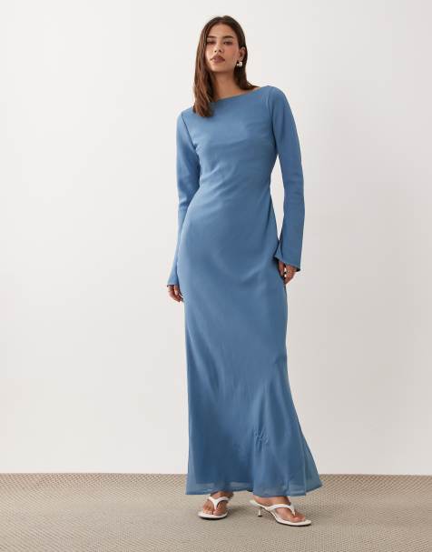 ASOS DESIGN chiffon maxi jurk met gedrapeerde halslijn en detail op de rug in zachtblauw - view 1