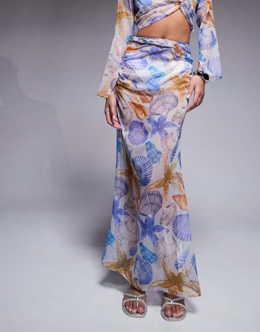 ASOS DESIGN chiffon maxi skirt co-ord in shell print, 2 of 5