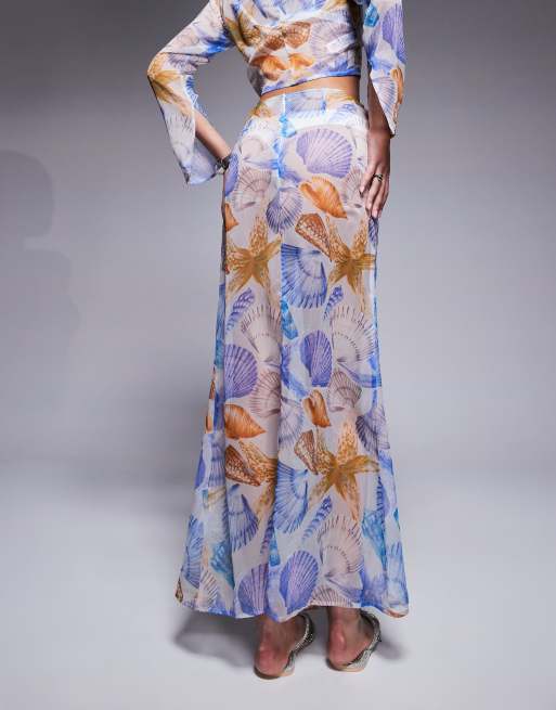 ASOS DESIGN chiffon maxi skirt co-ord in shell print, 4 of 5