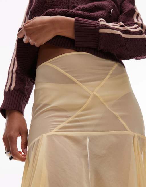 ASOS DESIGN chiffon maxi skirt with ruffles and high-low hem in buttermilk