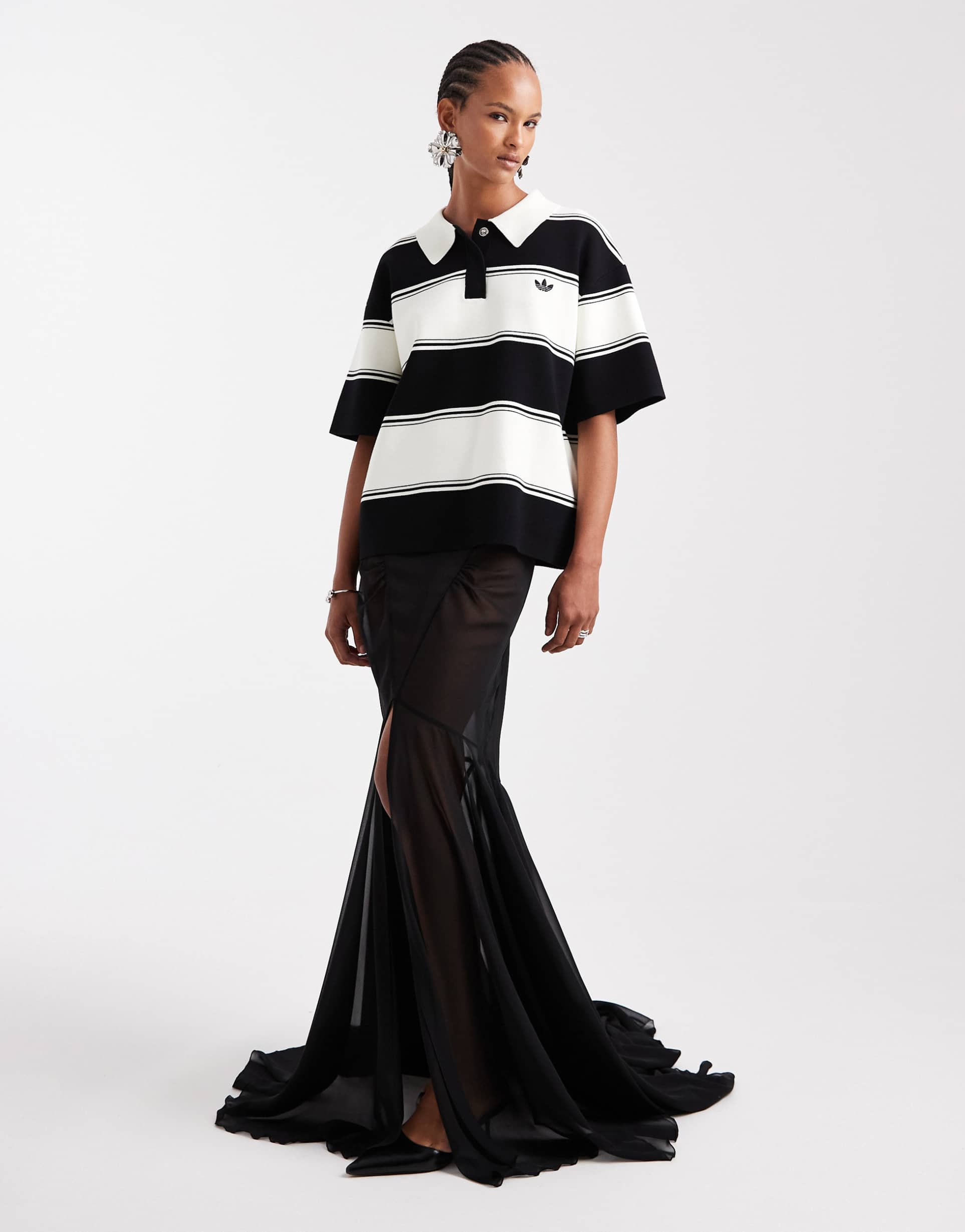 asos design chiffon maxi skirt with train in black