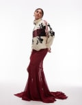 [ASOS DESIGN] ASOS DESIGN chiffon maxi skirt with train in burgundy-Red 8 Burgundy