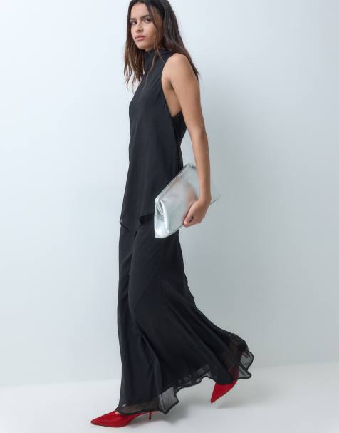 ASOS DESIGN chiffon maxikjole med høj hals og dobbelt lag i sort - view 1