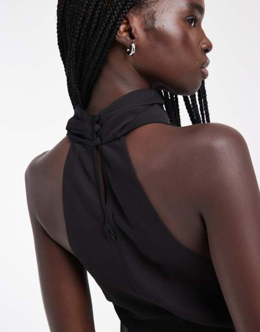 ASOS DESIGN chiffon maxikjole med høj hals og dobbelt lag i sort, 3 af 4