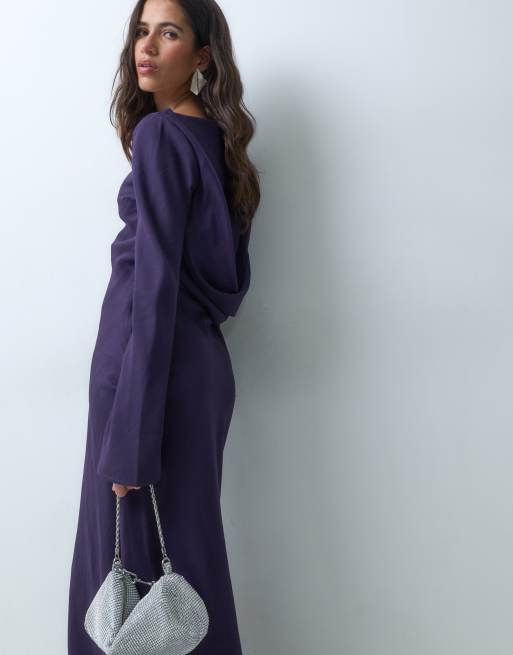 ASOS DESIGN Chiffon-Maxikleid mit Wasserfallausschnitt und Rückendetail in Johannisbeerrot, 5 von 5