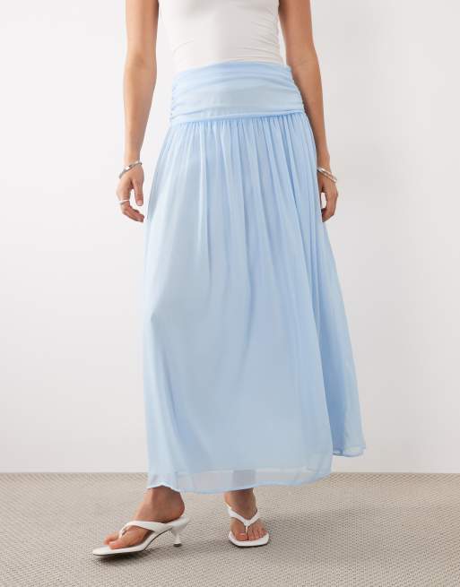 ASOS DESIGN – Chiffon-Maxirock in Blau mit geraffter Taille, Kombiteil, 2 von 5