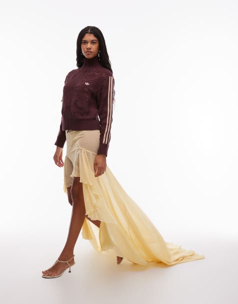 ASOS DESIGN – Chiffon-Maxirock in Buttermilchgelb mit Rüschen und nach hinten abfallendem Saum - view 1