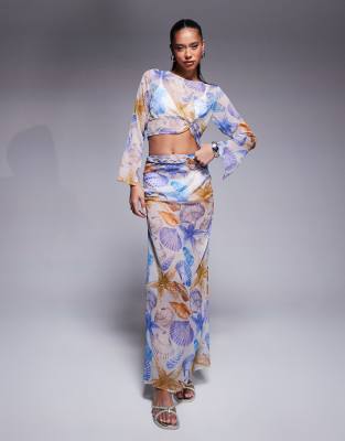 ASOS DESIGN - Chiffon-Maxirock mit Muschelmuster, Kombiteil-Bunt