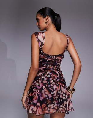 Asos Design Chiffon Micro Ruffle Detailing Cami Mini Dress With Godet Skirt In Multi
