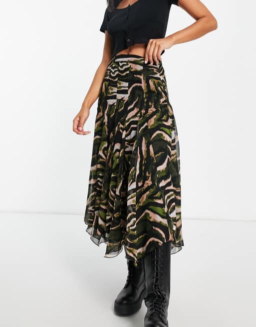 Asos design pleated midi skirt in mono abstract print hotsell