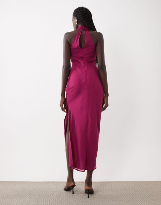 ASOS DESIGN chiffon midikjole med høj hals i hindbær, 3 af 4