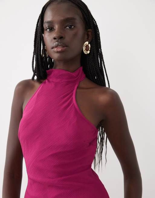 ASOS DESIGN chiffon midikjole med høj hals i hindbær, 4 af 4