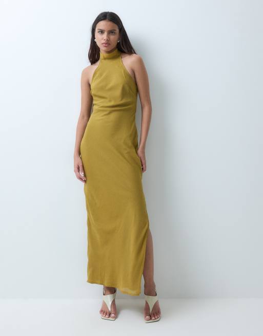 ASOS DESIGN chiffon midikjole med høj hals i okker, 5 af 5