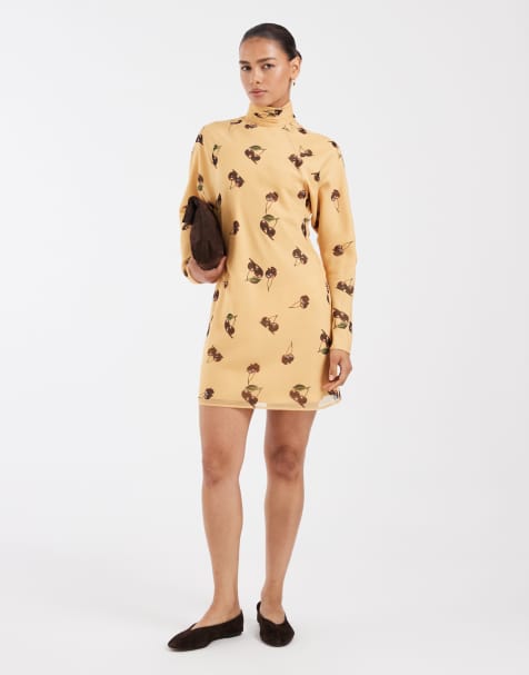 ASOS DESIGN chiffon mini dress with batwing sleeve in cherry print - view 1