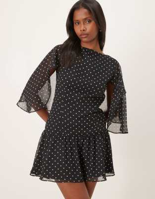 ASOS DESIGN - Chiffon-Minikleid in Schwarz mit Cape-Detail und Polka Dots-Bunt
