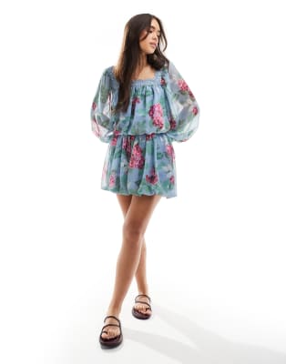 ASOS DESIGN - Chiffon-Minirock mit Blumenprint und Ballonsaum Kombiteil-Bunt