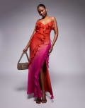 [ASOS DESIGN] ASOS DESIGN chiffon ombre maxi dress in orange and pink-Multi 6 Orange & pink