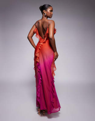 Asos Design Chiffon Ombre Maxi Dress In Multi