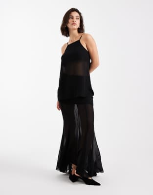 Asos Design Chiffon Overlay Square Neck Cami Top In Black