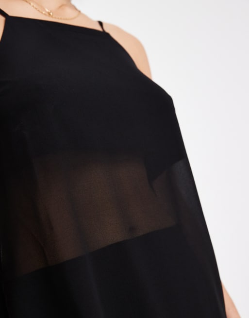 ASOS DESIGN chiffon overlay square neck cami top in black - part of a set, 3 of 4