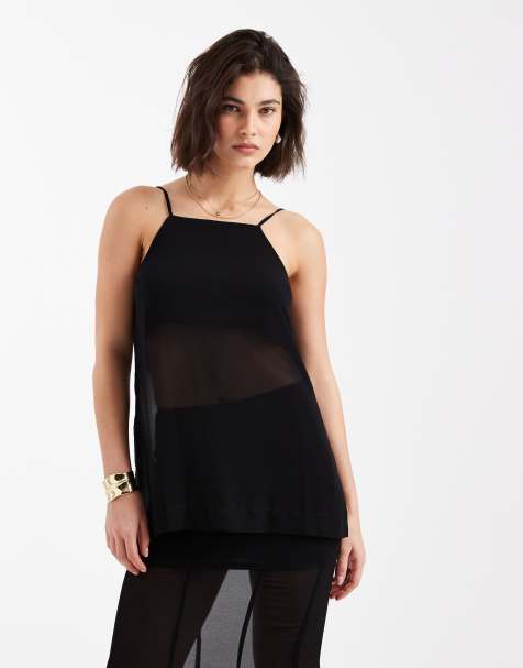 ASOS DESIGN chiffon overlay square neck co-ord cami in black