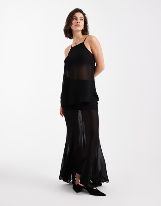 ASOS DESIGN chiffon overlay square neck co-ord cami in black, 2 of 4