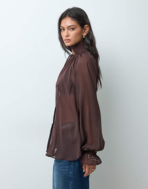 ASOS DESIGN chiffon oversized raglan-bluse i chokolade, 3 af 5