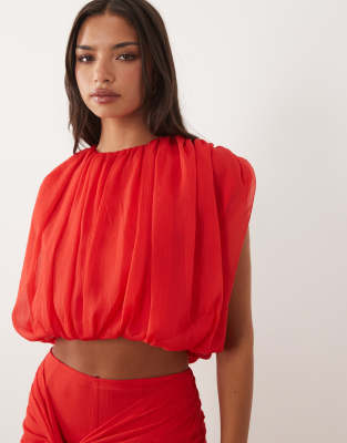 ASOS DESIGN chiffon pleat detail co-ord blouse in red