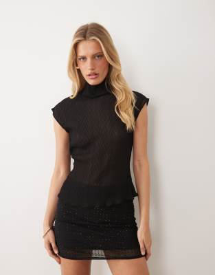 Asos Design Chiffon Plisse Funnel Neck Blouse In Multi