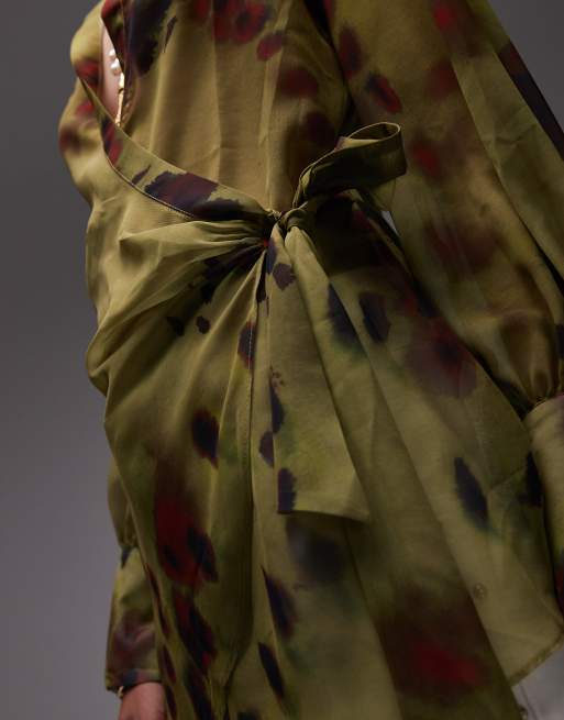 ASOS DESIGN chiffon plunge wrap fronT-shirt in tie dye print